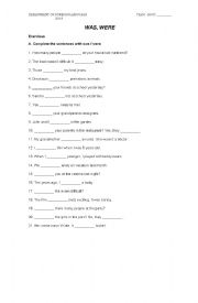 English Worksheet: WAS AND WERE
