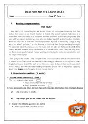 English Worksheet: End of term test N2 ( 8th form)