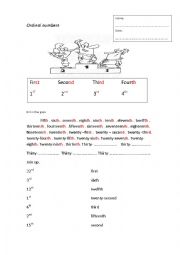 English Worksheet: ordinal numbers