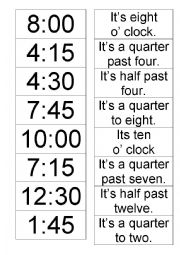 English Worksheet: Telling the time - memory game