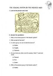 English Worksheet: The Feudal System in the Middle Ages