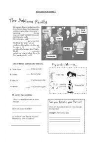 English Worksheet: Adams Family Descriptions