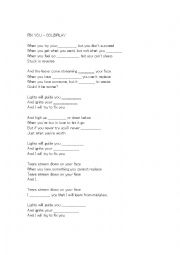 English Worksheet: Fix you lyrics worksheet