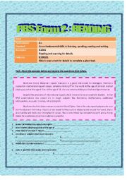 English Worksheet: pbs reading form 2 2013 Band 1 & band 2