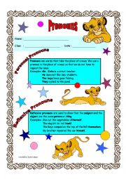 English Worksheet: Pronouns For Intermediate