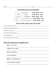 verb to be worksheet