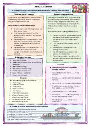 English Worksheet: RELATIVE CLAUSES. GRAMMAR + EXERCISES