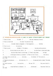 English Worksheet: Prepositions of place - Room description exercises