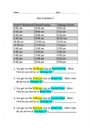 English Worksheet: Reading a Bus Schedule