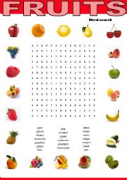 English Worksheet: Fruits word seach