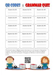 English Worksheet: QR Codes and Grammar Quiz (2 pgs; 2nd page has QR codes)