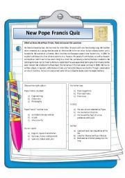 English Worksheet: New Pope Francis Reading Text & Quiz (WITH KEY)