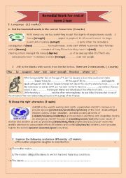 English Worksheet: remedial work for second form