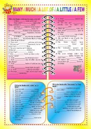 English Worksheet: Many,much,a little,a few,a lot of,how much,how many