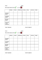 English Worksheet: after school study chart