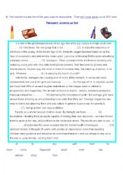 English Worksheet: TELC test - Teenagers growing up fast - TELC reading comprehension 