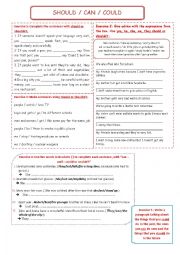 English Worksheet: Grammar - Should, can and could