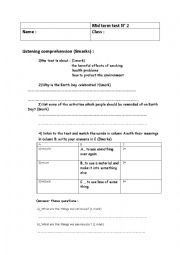 English Worksheet: mid term test for 9th form
