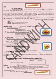 English Worksheet: THE ORIGIN OF SANDWICH