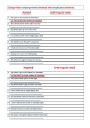 English Worksheet: Present Simple to Past Simple