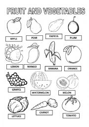 English Worksheet: FRUITS AND VEGETABLES