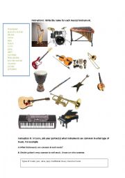 English Worksheet: Musical Instruments