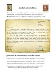 English Worksheet: Ghandis letter to Hitler