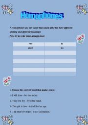 English Worksheet: Homphones