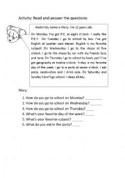 English Worksheet: reading comprehension daily routines