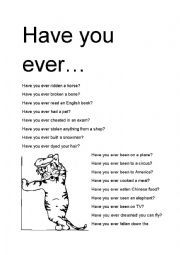 English Worksheet: Have you ever...? - Questions with Present Perfect