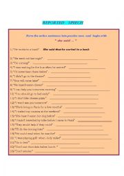 English Worksheet: Reported Speech exercises with key