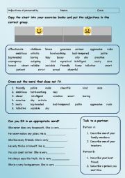 English Worksheet: ADEJECTIVES TO DESCRIBE PERSONALITY