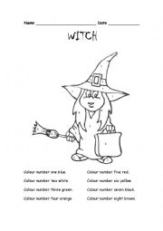 English Worksheet: Colour the witch