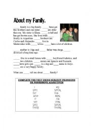 English Worksheet: about my family