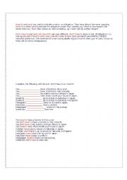 English Worksheet: have must to exercise