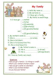 English Worksheet: About my family