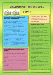 English Worksheet: Conditional sentences type 1 exercises