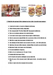 English Worksheet: The Heart Attack Grill - video