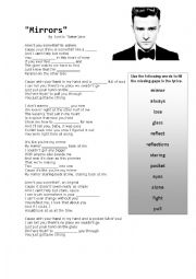 English Worksheet: Mirrors by Justin Timberlake - Lyric Match