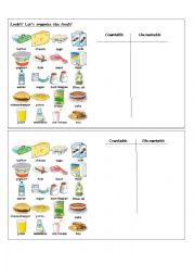 English Worksheet: Countables and uncountables
