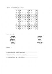 English Worksheet: Types of the landscape