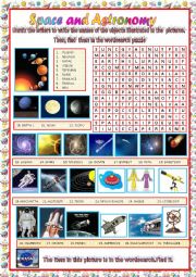 English Worksheet: space and astronomy: wordsearch puzzle