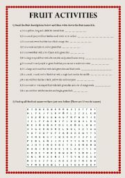 English Worksheet: Fruit activities