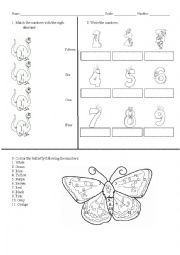 English Worksheet: Numbers from 1 to 15 and colours