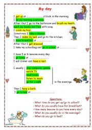 English Worksheet: My day