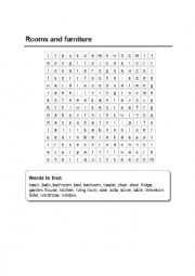 English Worksheet: wordsearch - rooms and furniture