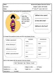 English Worksheet: Evaluation for 5th grades