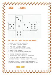 English Worksheet: DICE GAME