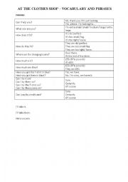 English Worksheet: AT THE CLOTHES SHOP - VOCAB & EXERCISES