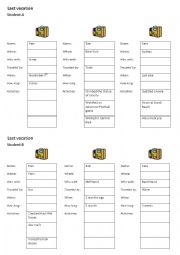 English Worksheet: Last vacation - Information gap activity